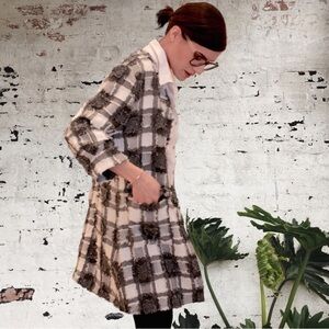 BEULAH STYLE,cotton blend,textured,patchwork plaid,jacket,coatigan,pockets,S/M